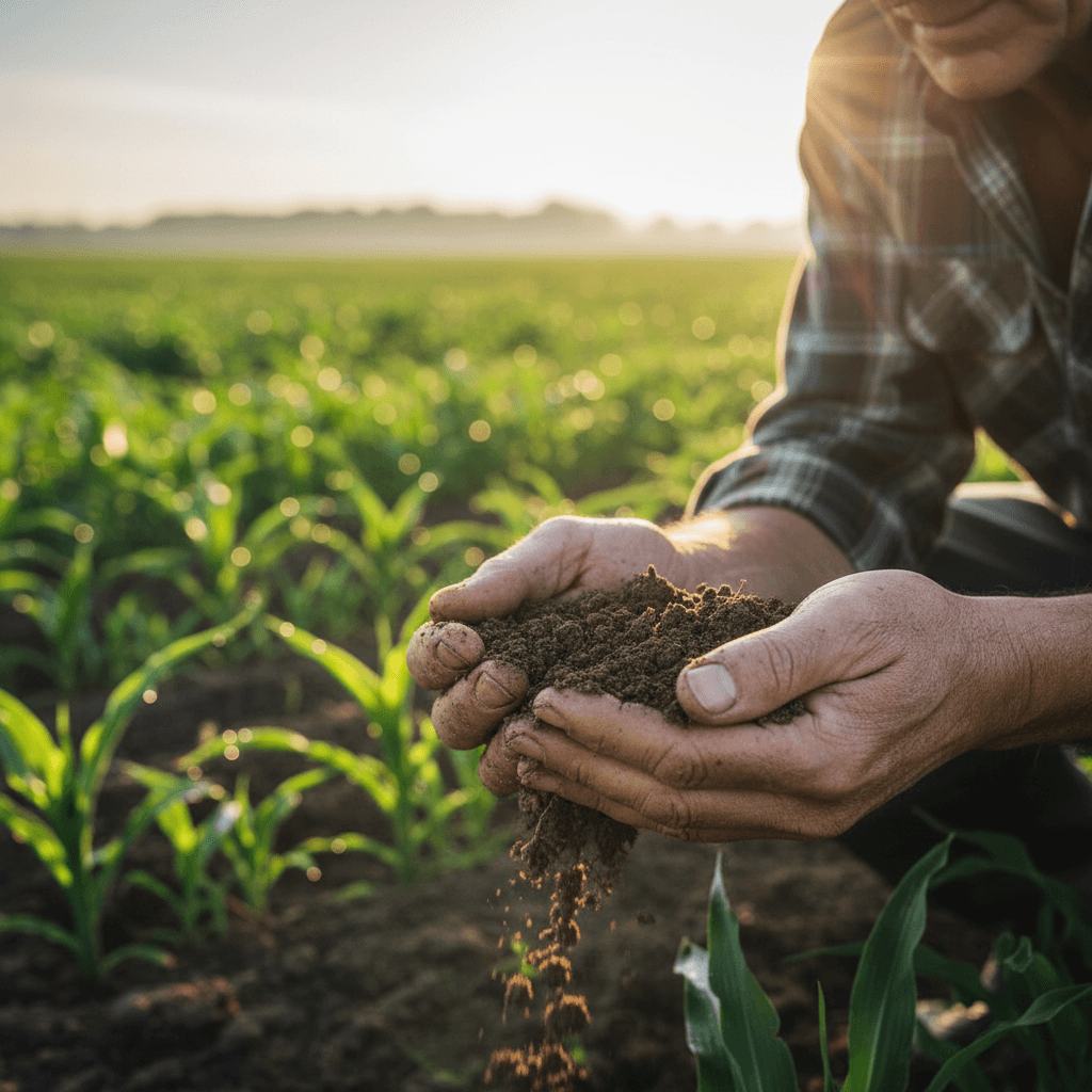 Confident farmer in productive agricultural field